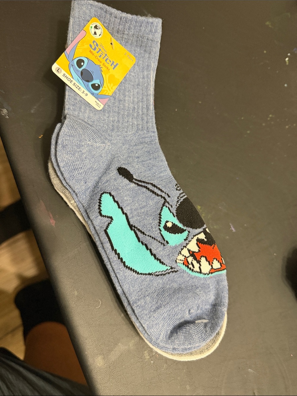 Disney Stitch Socks in Heather Blue with Teal and Red Accents
